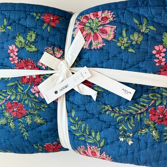 Aqua floral printed reversible king quilt set blue toille floral NEW - Picture 11 of 14